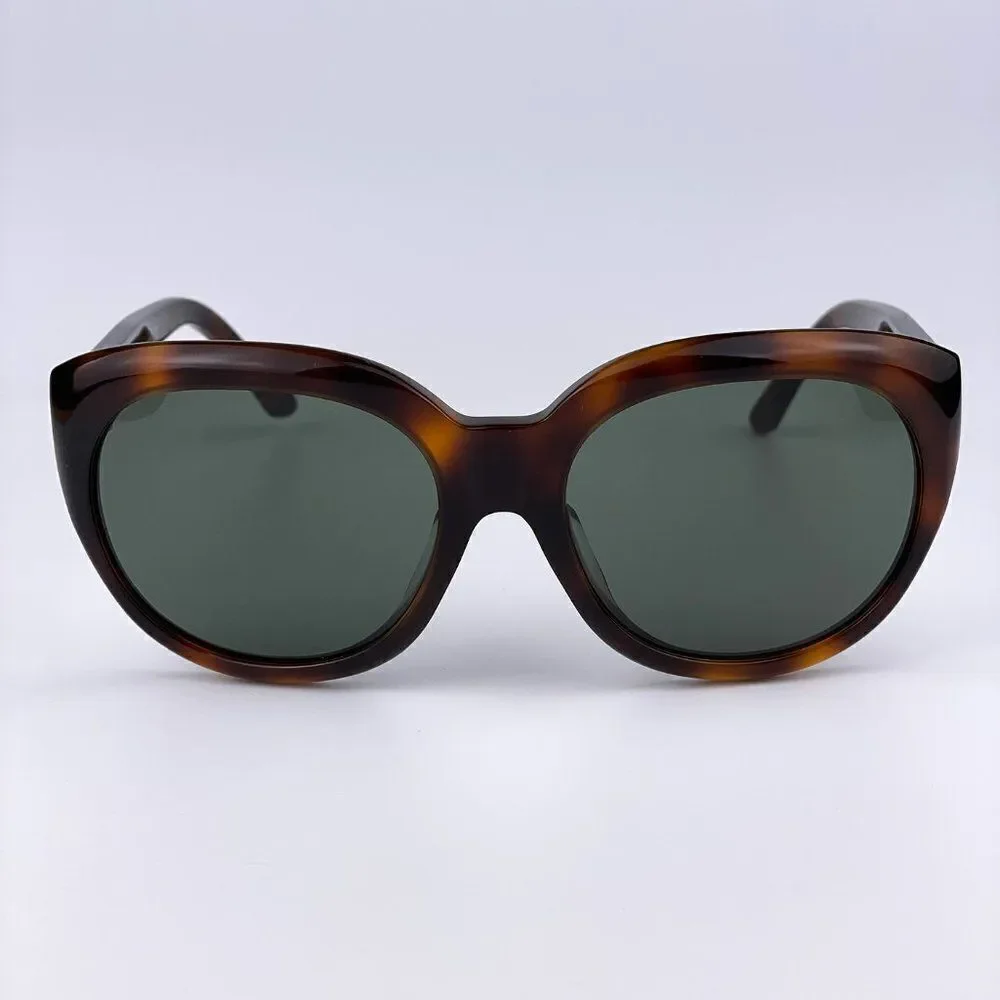 NEW CELINE CL40071F 56N Dark Havana Green Round Women Sunglasses